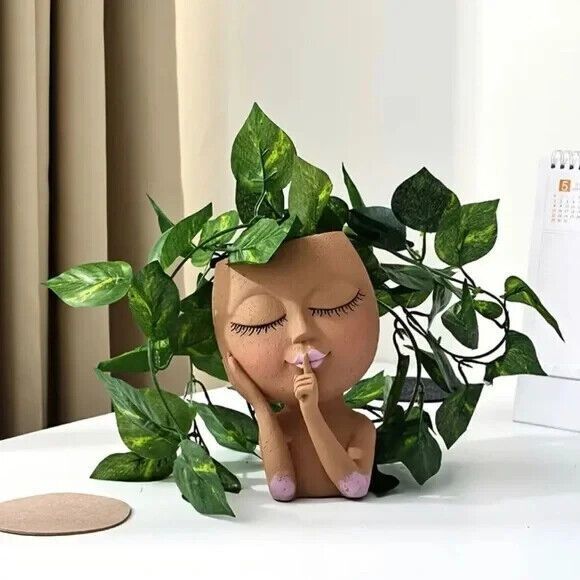 Unique Face Planter Pot - With Drainage Hole (coffee) - Picture 1 of 2